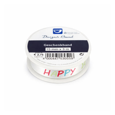 Horn Geschenkband Happy Birthday Satin 3 m | 36 Stück