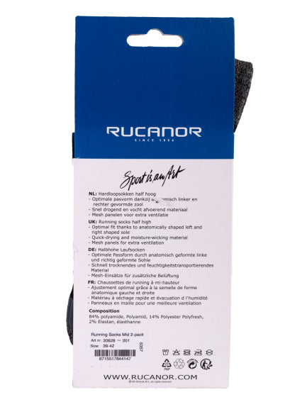 Rucanor Running Socken lang 2-Pack Schwarz Größe 35-38