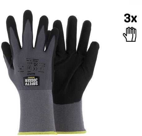 Ty sichere Jogger-Handschuhe Allflex 4131x | grau schwarz | 3 Paar – Größe 11 – 00.118.100.11