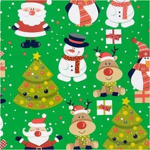 Creativ Company Geschenkpapier, Weihnachtsmann, Weihnachtsbaum, Weihnachtsgeschenk, Rentier, Schneemann und Pinguin, B: 50 cm, 80 gr, grün, 5 m 1 Rolle