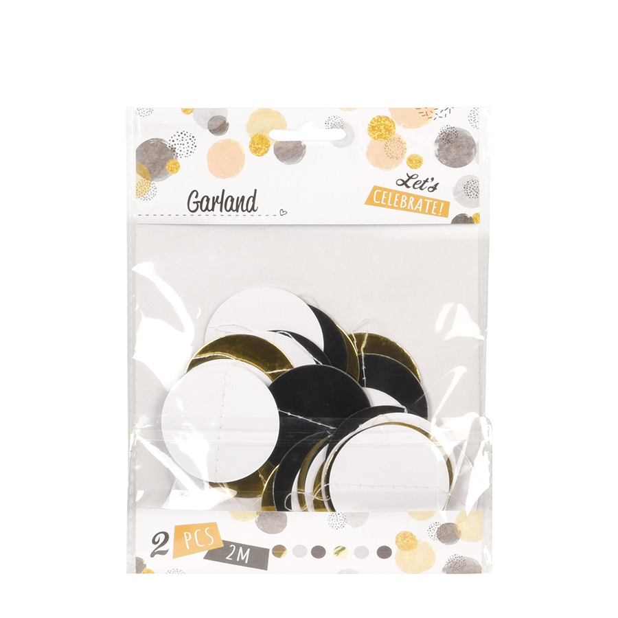 Slinger confetti zwart wit goud 200cm 2 stuks