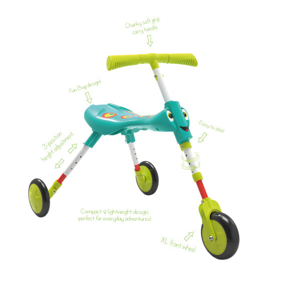 Die Bugs Scuttlebug XL Splicge Rassenrad mit 3 Rädern Junior Turkisgrün