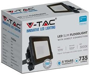 V-tac LED-Bauleuchte 10 W 6500 K Schwarz + Kabeleinführung – 9332105