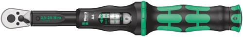 Wera Click-Torque A 6 Drehmomentschlüssel mit Umschaltknarre, 1 4 Zoll Sechskant, 2,5 - 25 Nm – 1 Stück – 05075605001