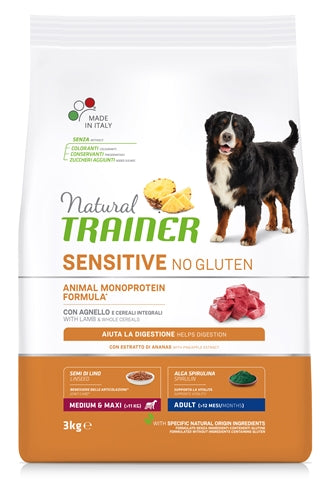 Natürlicher Trainerhund Erwachsener Medium Maxi Sensitive Lamm Gluten -frei