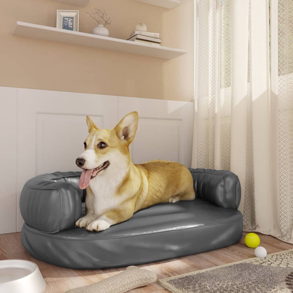 Vidaxl Hundkorb mit ergonomischem Schaum 60x42 cm künstliches Ledergrau grau