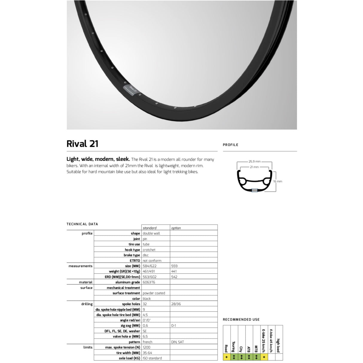 Rand Rivale 21 27,5 584 32g 14g Disc Alu Black