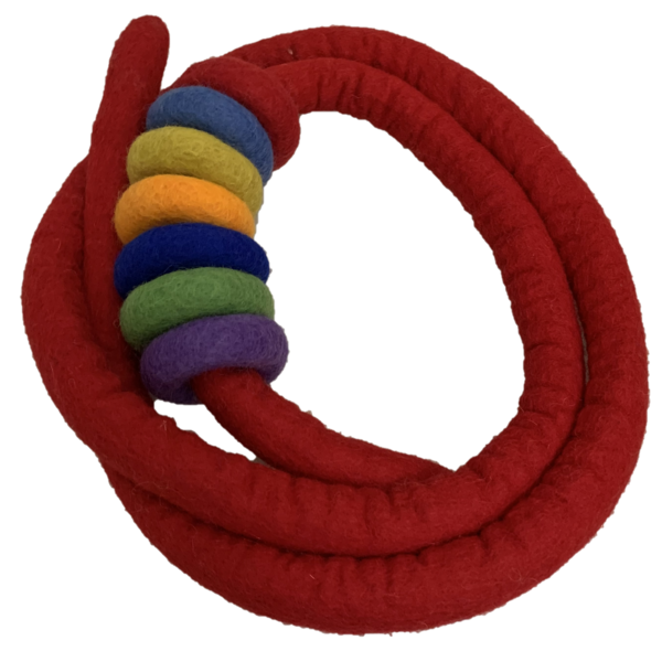 Papoose -Spielzeug Papoose Toys Red Felt Seil und 7 Files Donuts