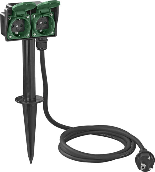 Proplus Garden Socket Schuko 2-fach 2 Meter 3x2,5 mm² Schwarz