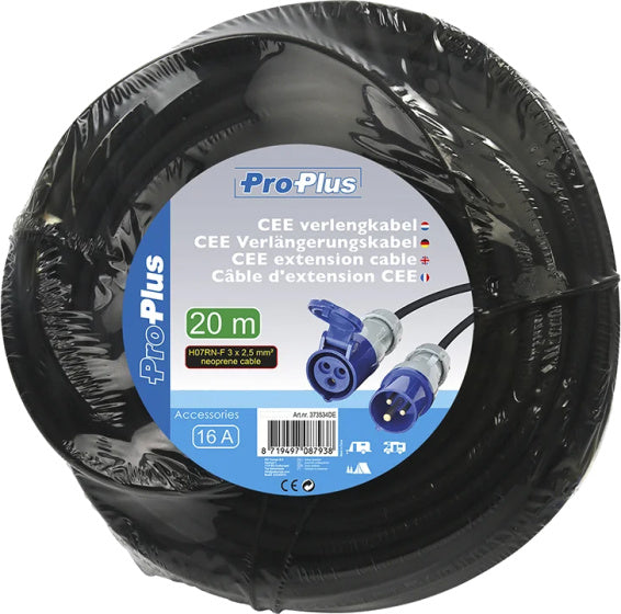 Proplus -Verlängerungskabel CEE 20 Meter 3x2,5 mm² Schwarzblau