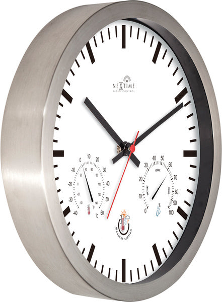 Nextime ne-90513wi Wanduhr + Wetterstation 25cm weiß RC Aluminium