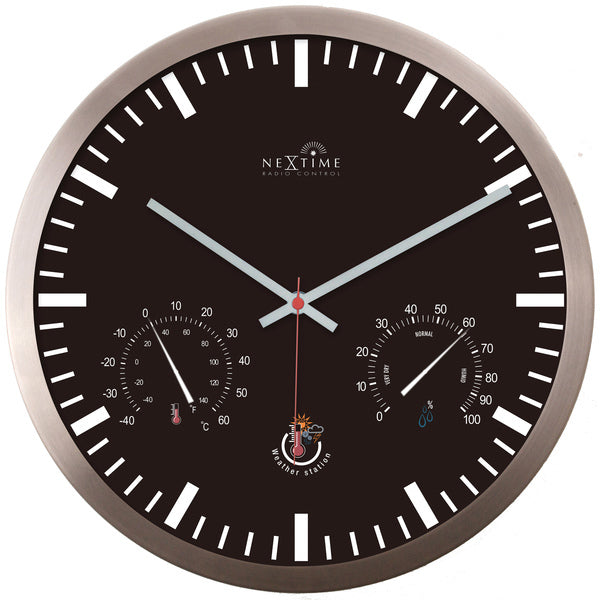 Nextime ne-90513zw Wanduhr + Wetterstation 25cm schwarz RC Aluminium