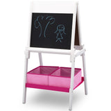 Delta Children Kinder TE87600GN-130 doppelseitige Kreidetafel aus Holz, Whiteboard + Papierrolle, weiß