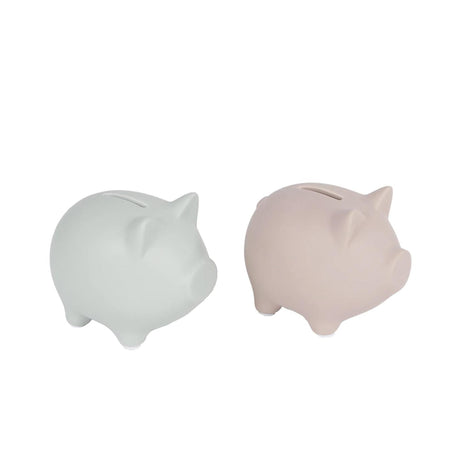 Spardose Schwein pastellgrün rosa Steingut 8,5x12x9cm