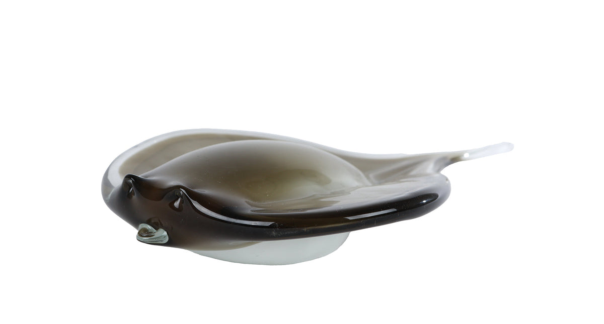 Sculptuur platvis donkergrijs glas 31x18x7cm
