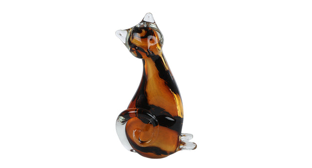 Sculptuur kat amber zwart glas 12x6x21cm