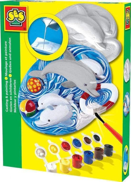 Ses Gipsabdruck und Bemalung von Delfinen