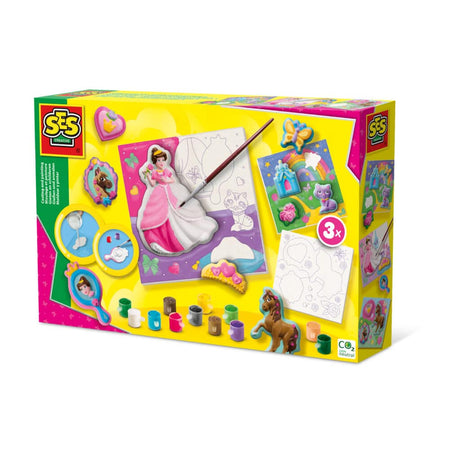 Ses creative – Hobby Pink – Gießen und Malen – Prinzessinnen – mit Leinwänden zum Bemalen – Basteln für Mädchen – schnell trocknend – ab 5 Jahren