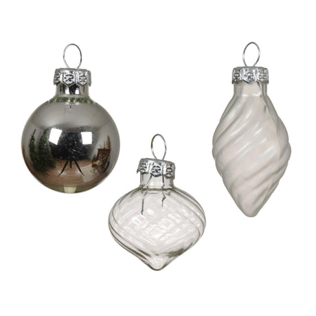 Decoris Weihnachtskugeln Mix silberfarben aus Glas Ø 3cm 9-teilig