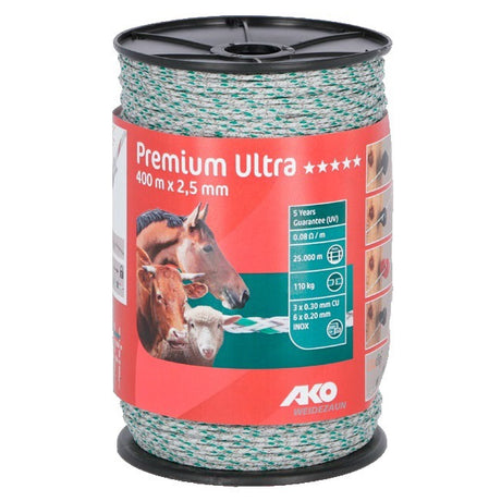 Ako Products Premium Ultra Elektrozaun weiß grün 2 5 mm 400 m