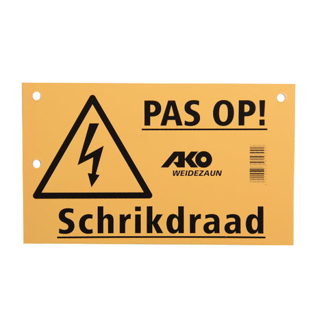 Ako-Produktschild „Vorsicht vor Elektrozaun“.