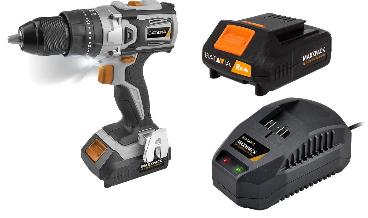 Batavia-Produkte maxxpack 18 V Akku-Schlagbohrmaschine 2 Ah Akku plus Ladegerät