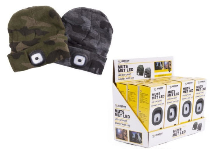 Producten commandomuts gebreid camouflage kleur met led lamp