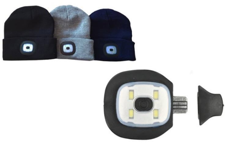 Producten commandomuts gebreid uni kleur met led lamp oplaadbaar