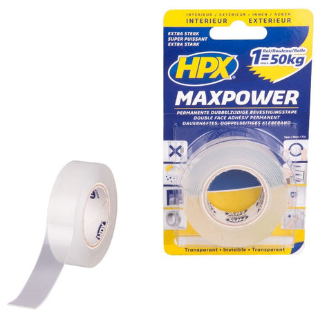 Hpx Products doppelseitiges Klebeband Maxpower transparent 19 mm x 2 m