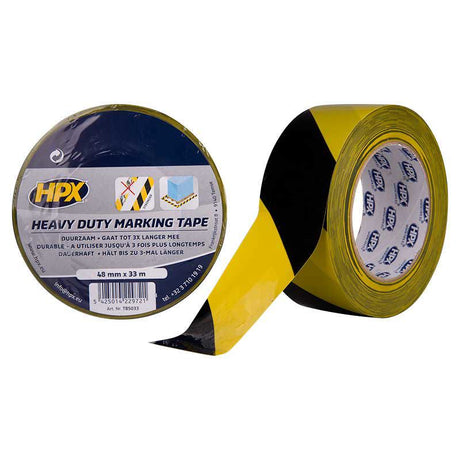 Hpx Products selbstklebendes Absperrband, strapazierfähig, gelb und schwarz, 48 mm x 33 m