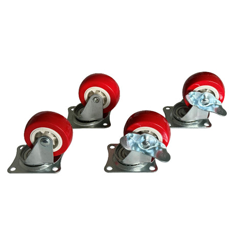 Mm-Produkte Lenkrollen-Set, 2 x drehbar plus 2 x drehbar mit Bremse, rot, 50
