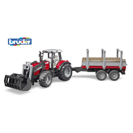 Bruder Traktor Massey Ferguson 7480 mit Holztransportanhänger