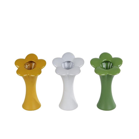 Cozydecor Vase Blume m grün gelb weiß Steingut 9,5x9,5x20cm