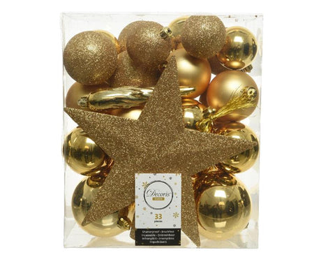 Decoris Weihnachtskugeln Mattglas Glitzer 33 Stück Gold