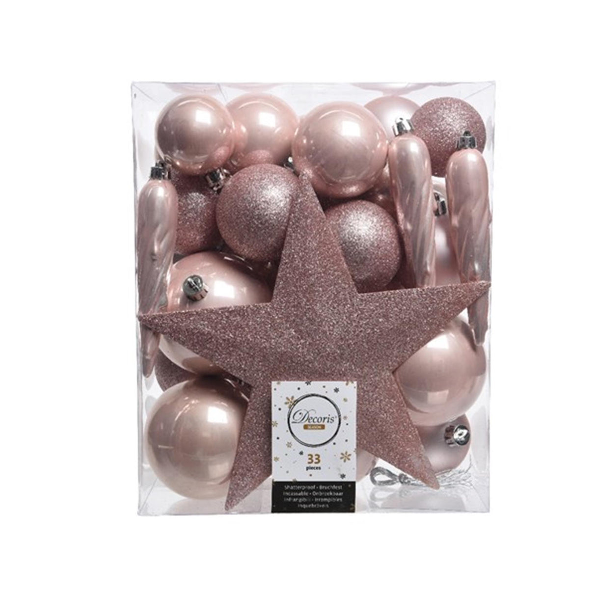 Decoris kerstballenset van kunststof roze box a 33 stuks