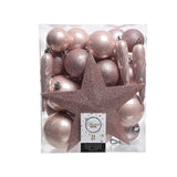 Decoris kerstballenset van kunststof roze box a 33 stuks