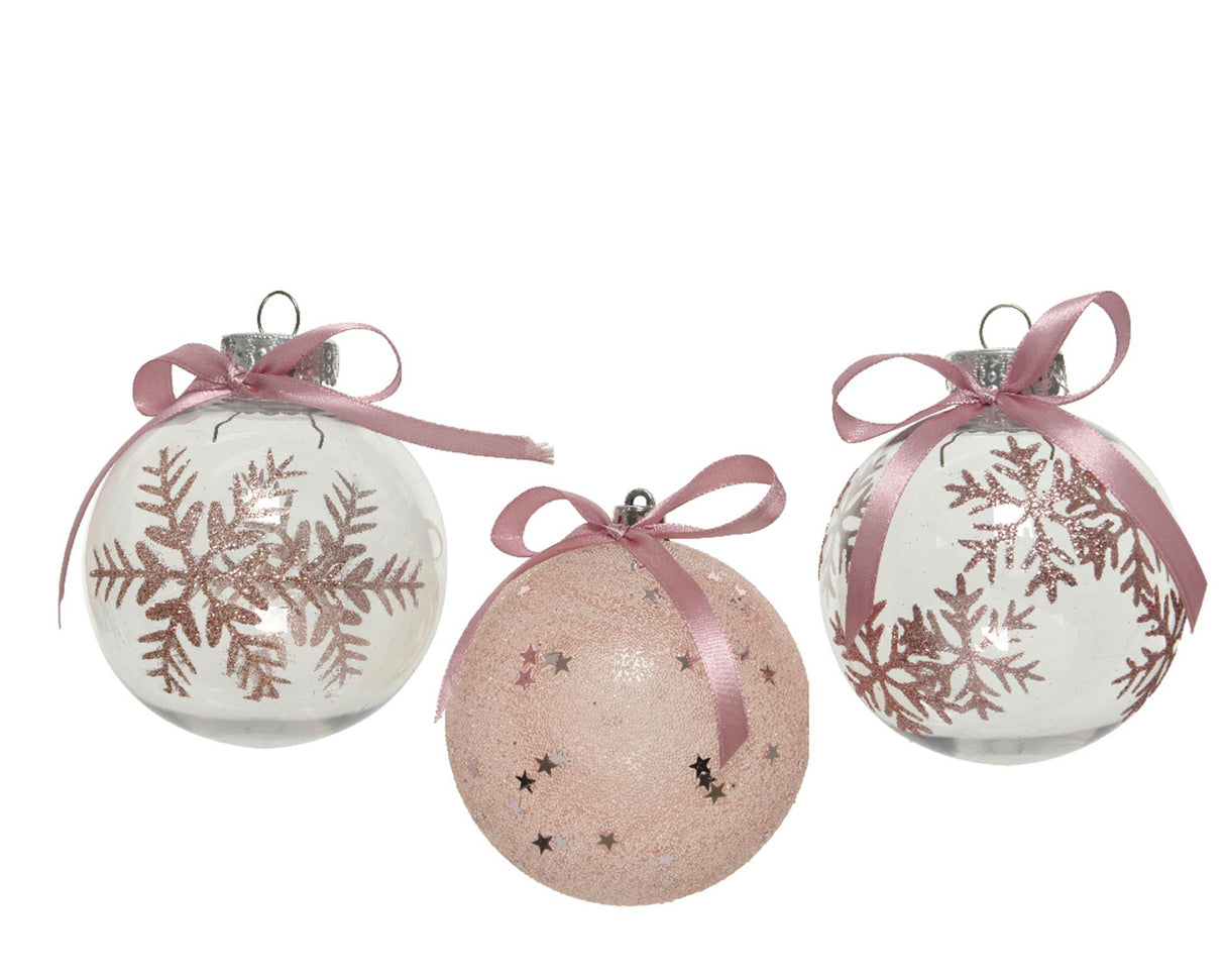 Decoris Weihnachtskugeln Mix Kunststoff 8cm 12 Stück rosa