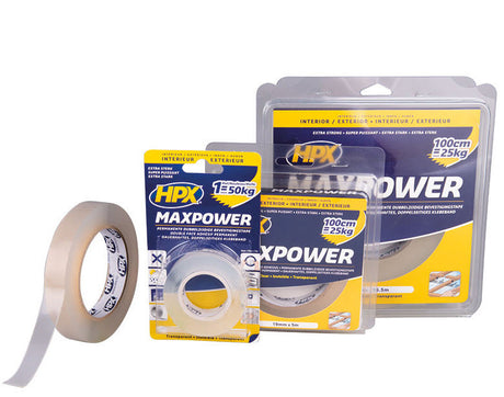Hpx Products doppelseitiges Klebeband Maxpower transparent 19 mm x 2 m