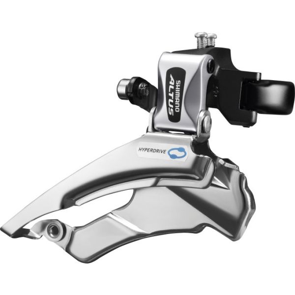 Shimano Umwerfer 3 x 7 8-Gang Altus FD-M313 Down Swing Dual Pull – mit hoher Schelle – 42–48 Zähne (66–69°) – Schwarz Silber