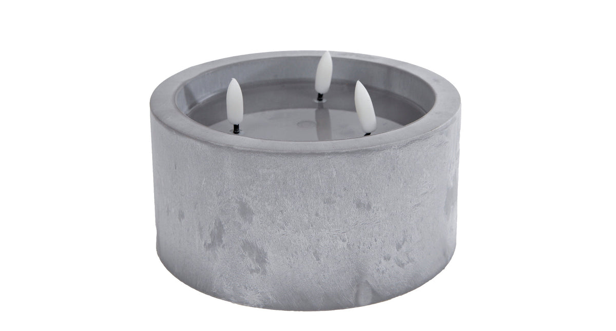 Kaars ivar betonkleur led kunststof 15x15x10cm (excl. 2xaa)