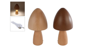 Tafellamp mushroom oplaadbaar beige bruin 2 assortie hout 9x9x18cm