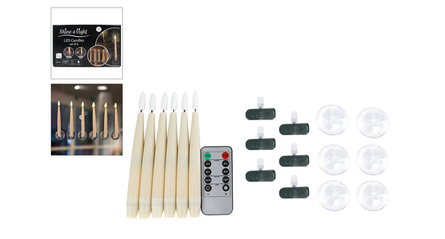 Kaars led set 6 met clip zuignap rc ivoor 27x17x5cm