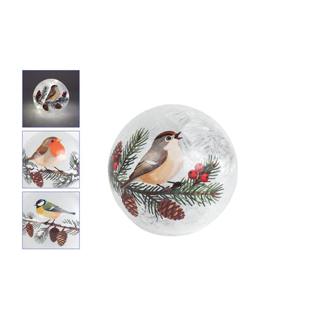 Sfeerverlichting led vogel bol crackle wit glas 12x12x11cm
