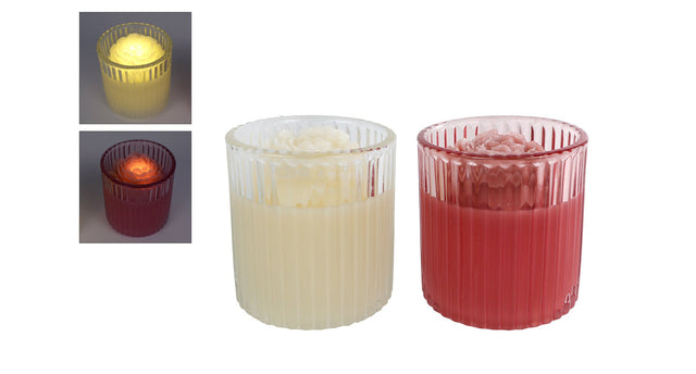 Theelichthouder led rosie creme roze 2 assortie glas wax 8,5x8,5x10cm