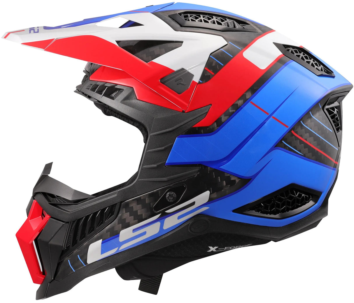 Ls2 Motocross-Helm MX703 x-force galuo, atmungsaktiv und hypoallergen. Helm X-Force Galuo weiß rot blau gr. l