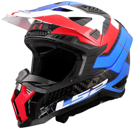 Ls2 Motocross-Helm MX703 x-force galuo, atmungsaktiv und hypoallergen. Helm X-Force Galuo weiß rot blau Größe XL