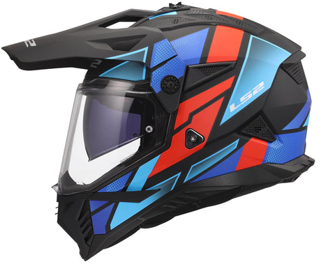 Ls2 Enduro-Helm MX702 Pioneer II Block Helm MX702 Pioneer Block Mattschwarz Rot Blau