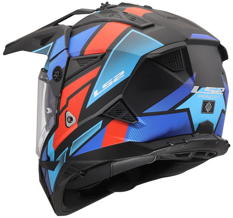 Ls2 Enduro-Helm MX702 Pioneer II Block Helm MX702 Pioneer Block Mattschwarz Rot Blau