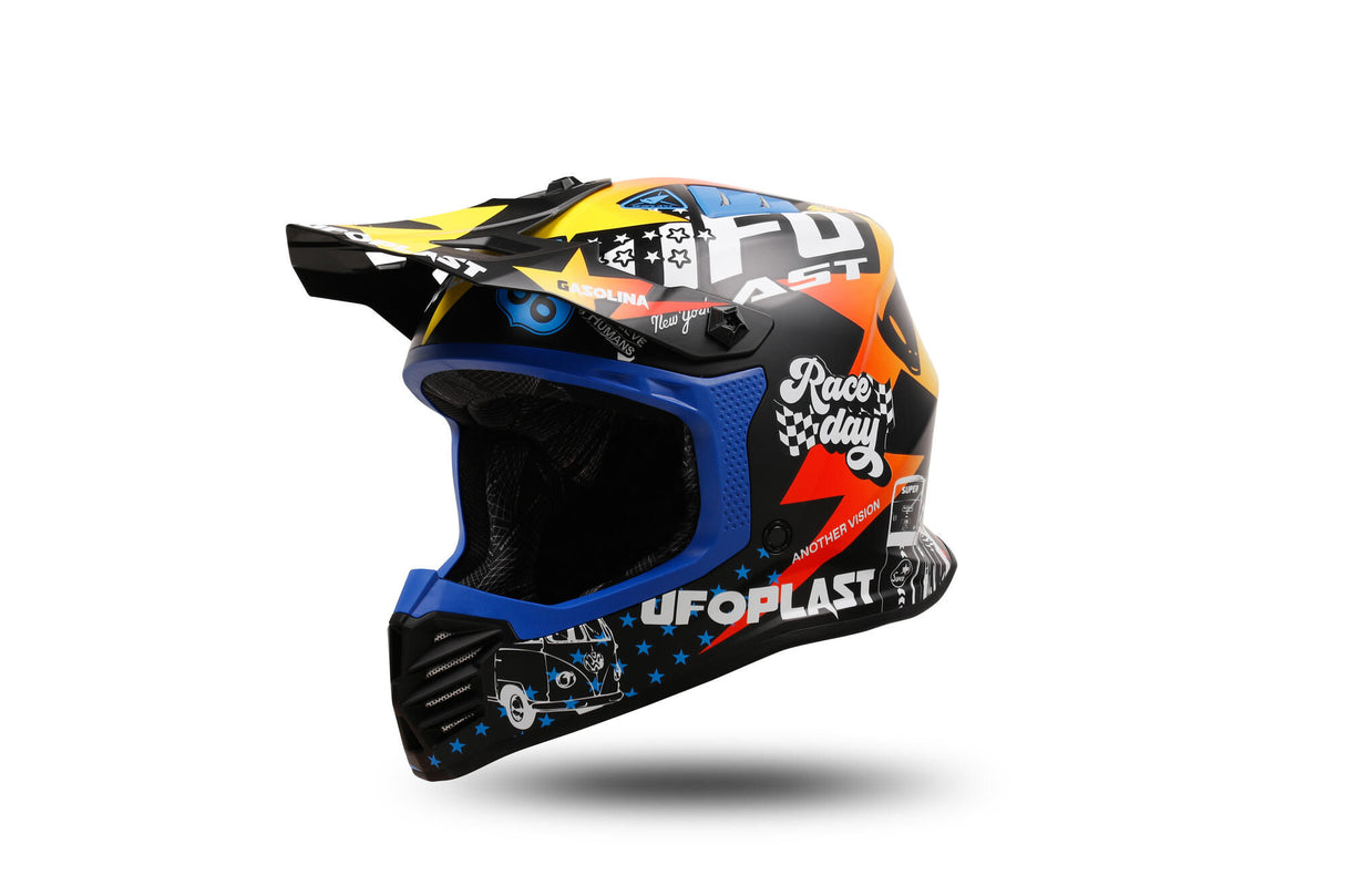 UFO Plast Kinder Crosshelm Korey, abnehmbarer Helm UFO Plst Korey L Blau Gelb