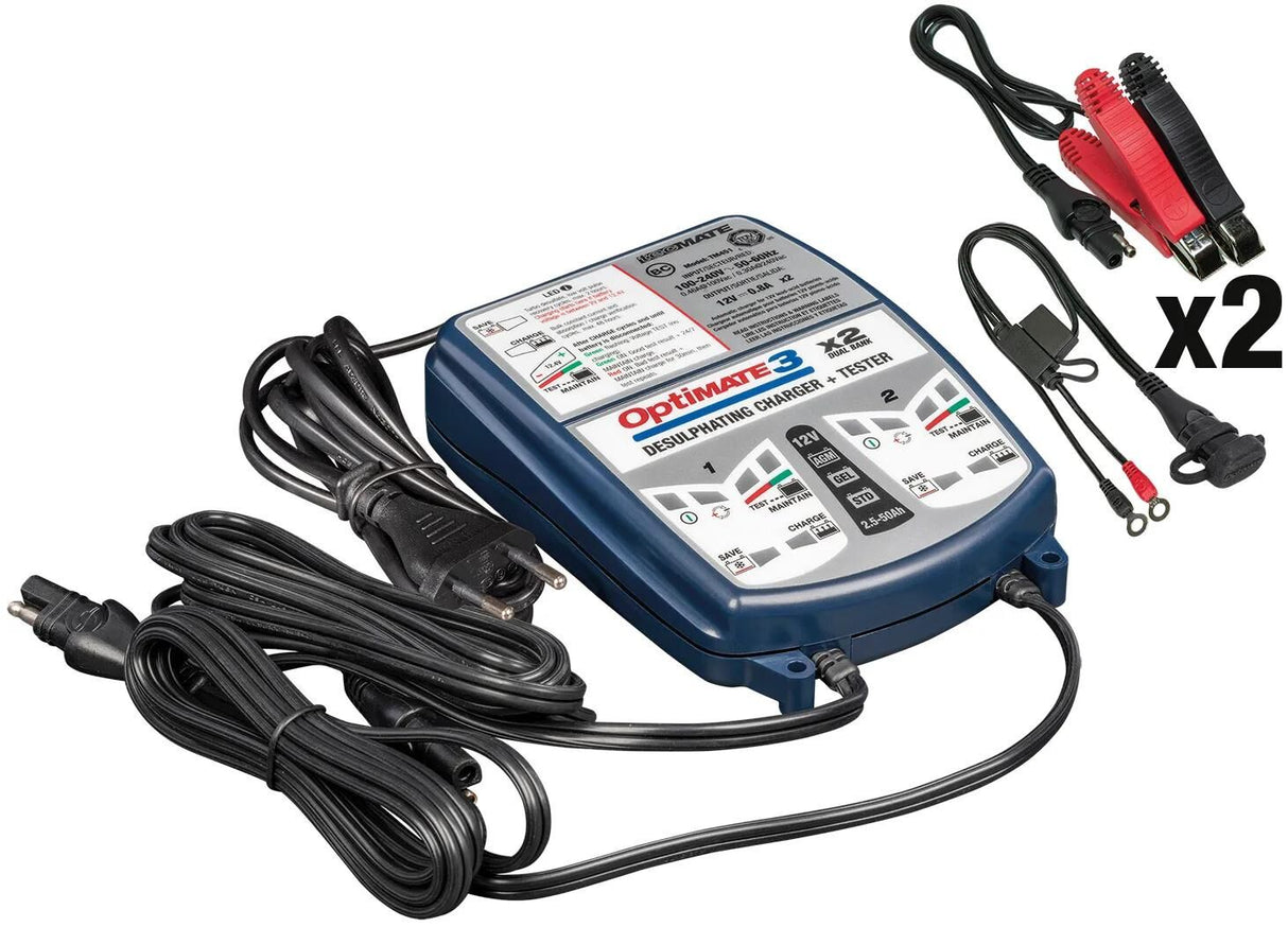 Tecmate Batterieladegerät Optimate3 Optimate 3 Ladegerät 2er Bank